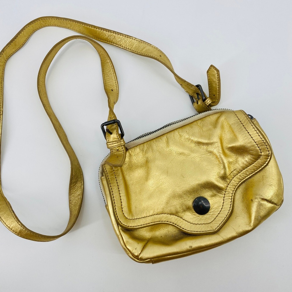Liebeskind Berlin Crossbody Bag Women‎ Small Gold Metallic Leather Multi-Zip